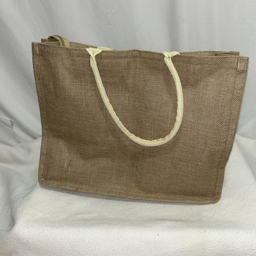 Acuario Burlap Flat Bottom Tote Large 18x14x5 Inches Zipper Closure New - Picture 5 of 6